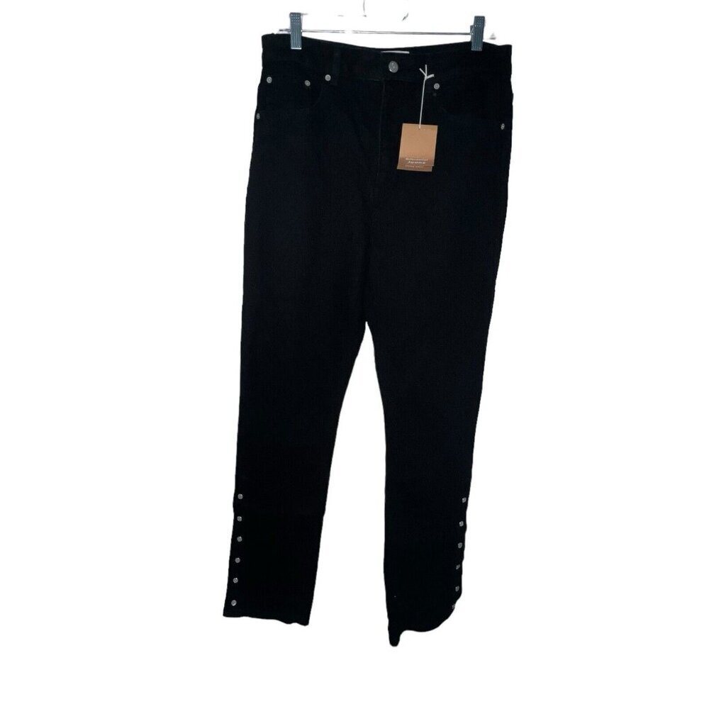 Reformation Jeans Black 90s Retro Straight Leg Ankle Snaps Women Size 31 Denim